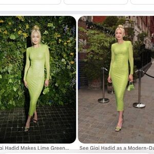Self-portrait size 6 rhinestone lime green midi dress worn by Gigi Hadid